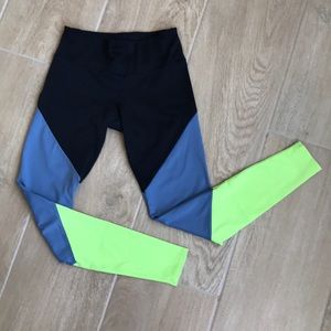 Onzie Leggings Black Colorblock Green & Blue XS